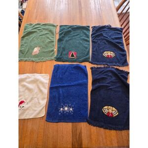 Lot of 6‎ Hand Towel Rags Embroidered Christmas Angel Cat Tree Snowflake Winter